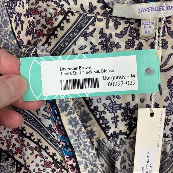 Stitch Fix Lavender Brown Burgundy Jenna Split Neck Silk Blouse Sz.M NWT - Picture 6 of 11